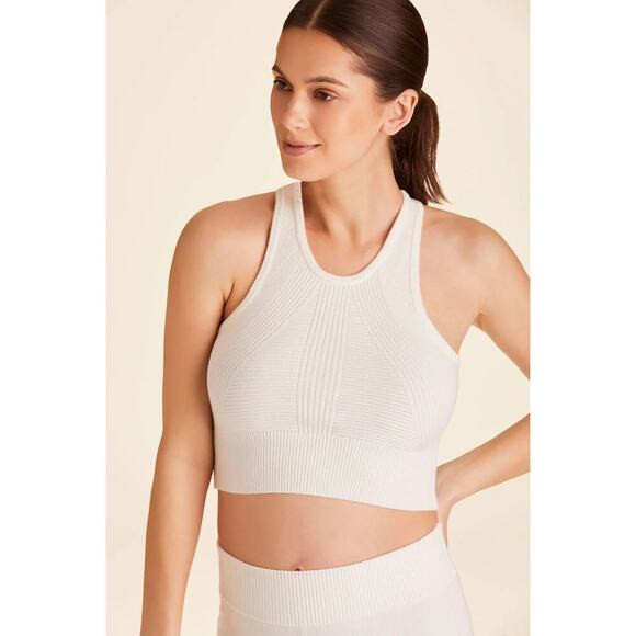 NWT Alala Goddess Cashmere Sleeveless Racerback Knit Crop Tank Top Bone Small - Picture 1 of 6